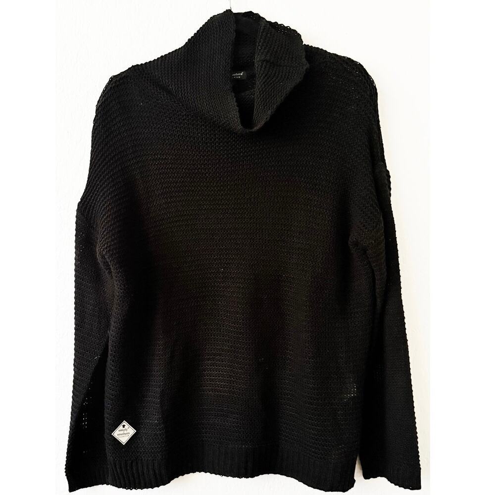 Simply Southern Collection Women's‎ Cowl Neck Loose Knit Black Sweater Casual